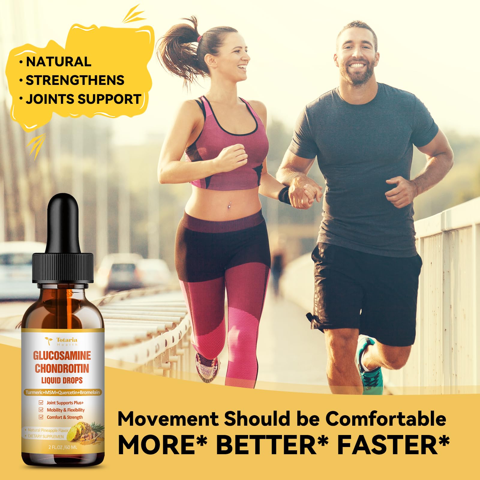 Glucosamine Chondroitin MSM Liquid Drops, Vitamin D3 - Joint Support Supplement for Mobility, Flexibility & Bones Chondroitin Sulfate Supplement Turmeric, Quercetin, Bromelain, MSM Oil 2 FL.OZ — Amazon image 3