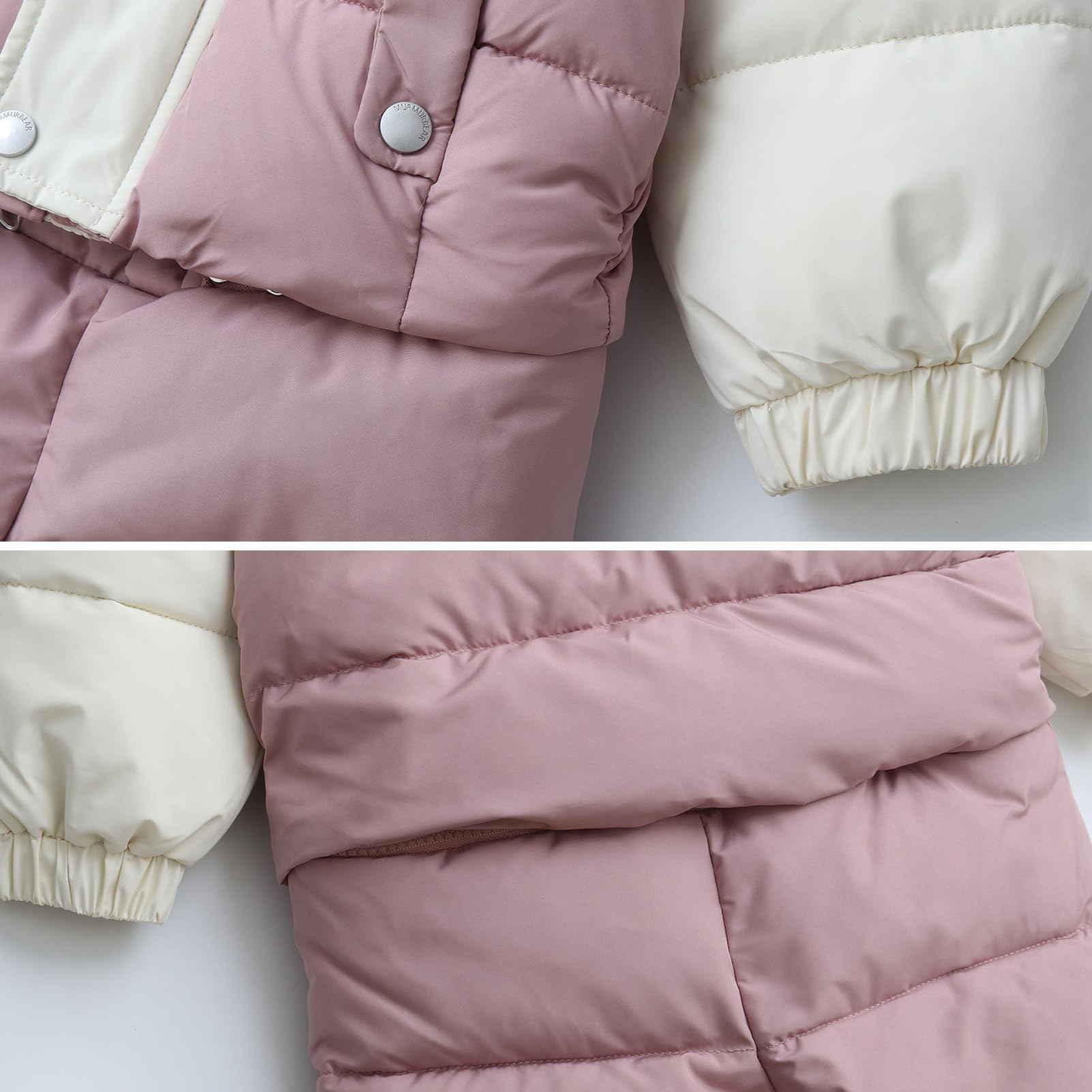 Bébé Fille Combinaison de Neige Détachable Veste Matelassée à Capuche + Pantalons Barboteuse Grenouillère Garçon