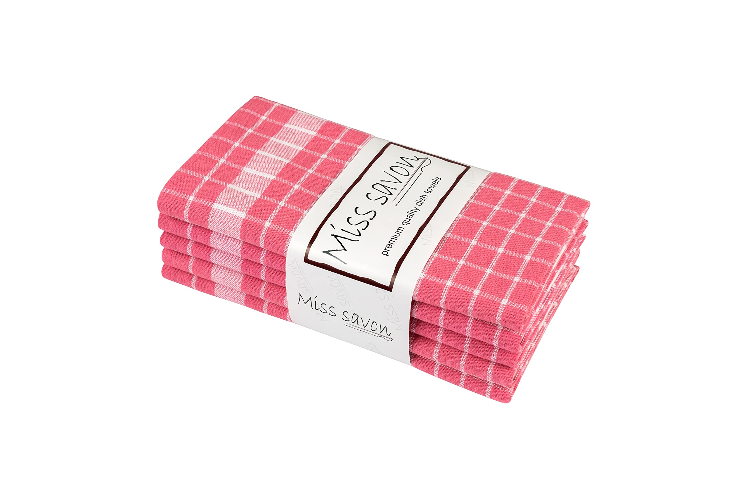 Juego de 5 Toallas de té de algodón 100% Diseño Elegante Paños de Cocina Suaves y duraderos con Fuerte absorción de Agua Trapos de Cocina (Rosa)