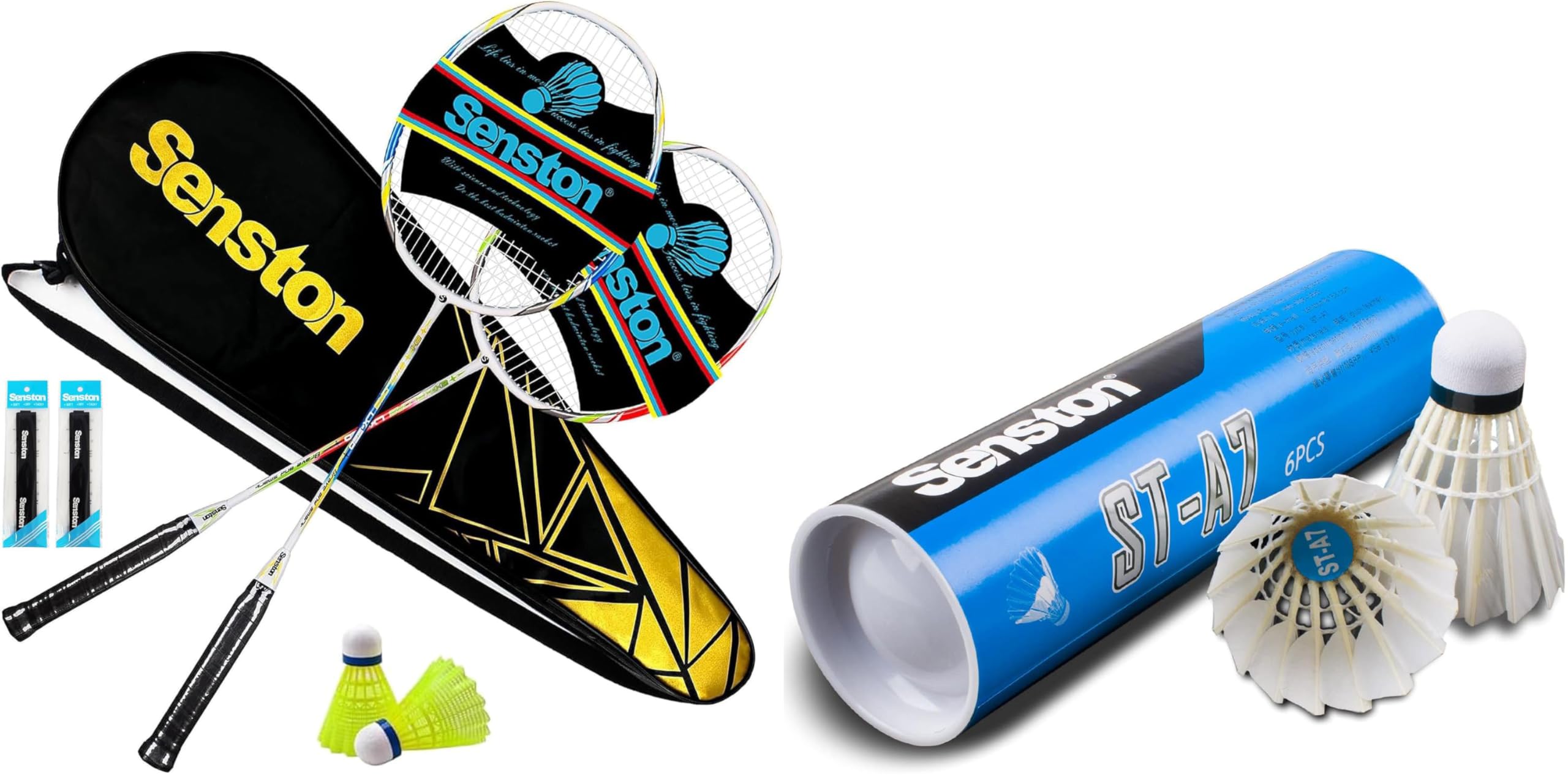 Senston Badmintonschläger Set mit Federbälle 6 Stück