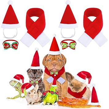 Frienda 6 Pieces Christmas Pet Costumes Dog Cat Santa Hat Scarf Collar Bow Tie for Cats Dogs Pets Christmas Year