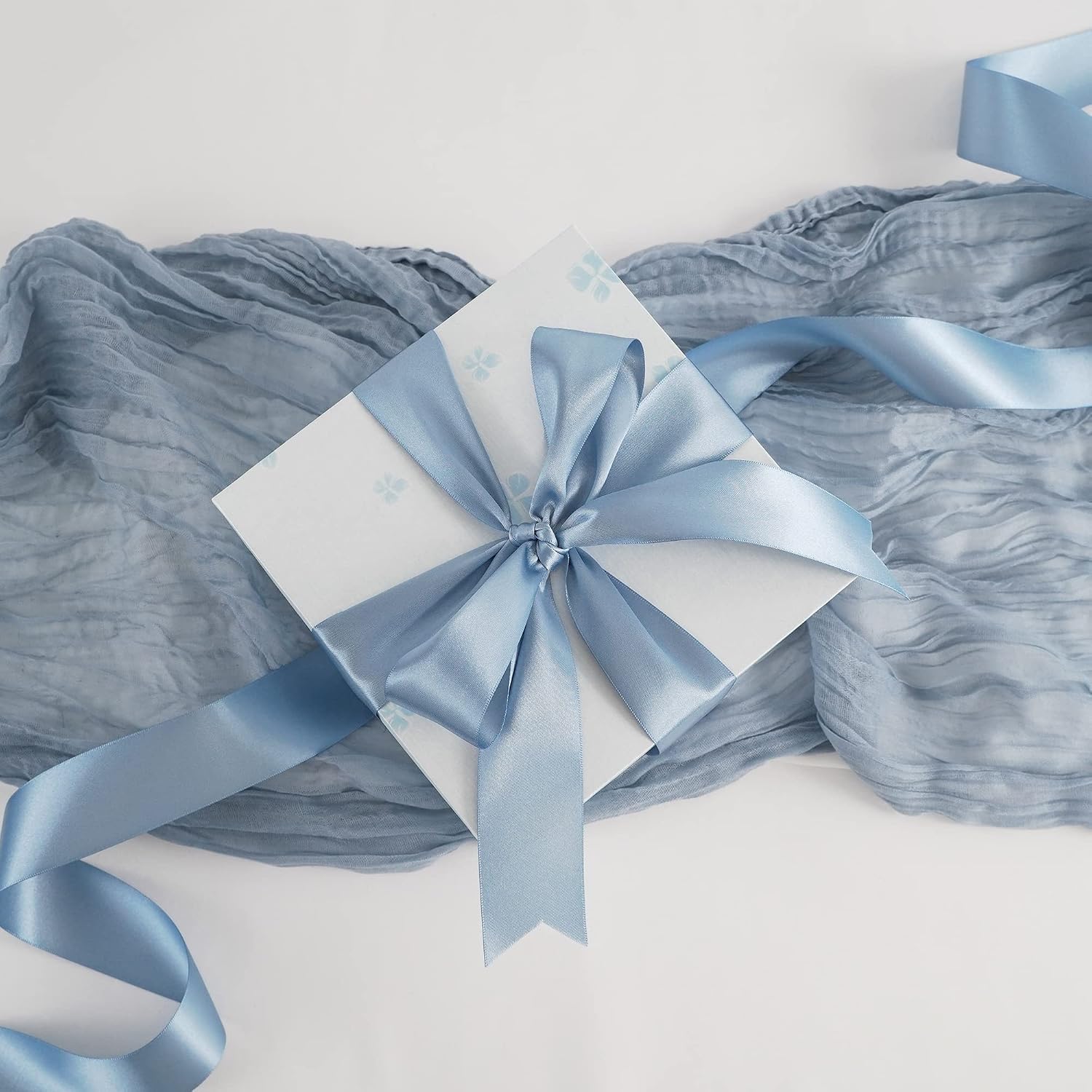 MEEDEE Dusty Blue Satin Ribbon 1-1/2 Inch Dusty Blue Ribbon Lux Double Faced Satin Ribbons By 50 Yards Polyester Satin Ribbons for Crafts, Weddings, Flower Bouquet, Holiday Decorating