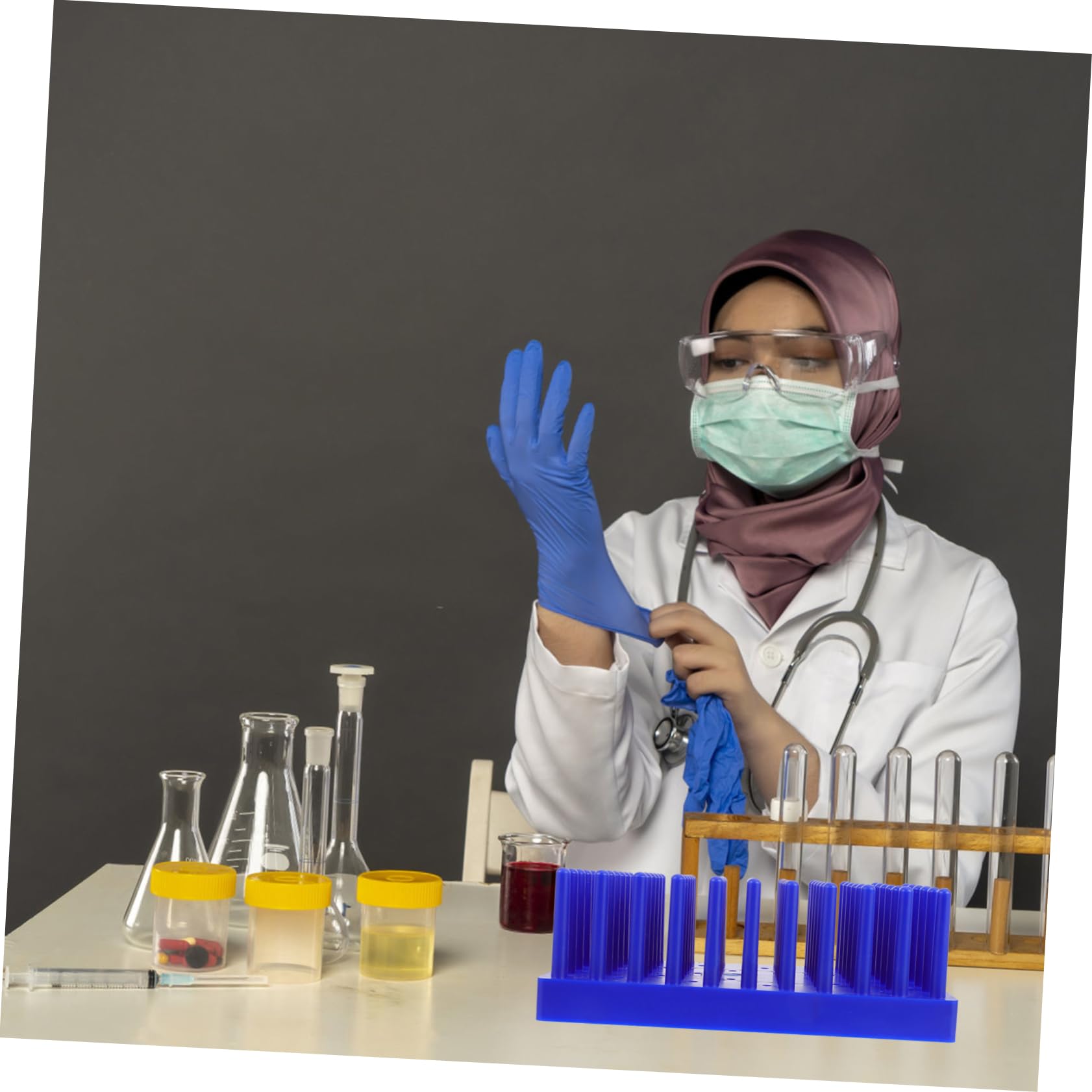 FUNOMOCYA Test Tube Stand 66 Place Plastic Rack Pillar Drying Rack for Laboratory Home School Blue/White