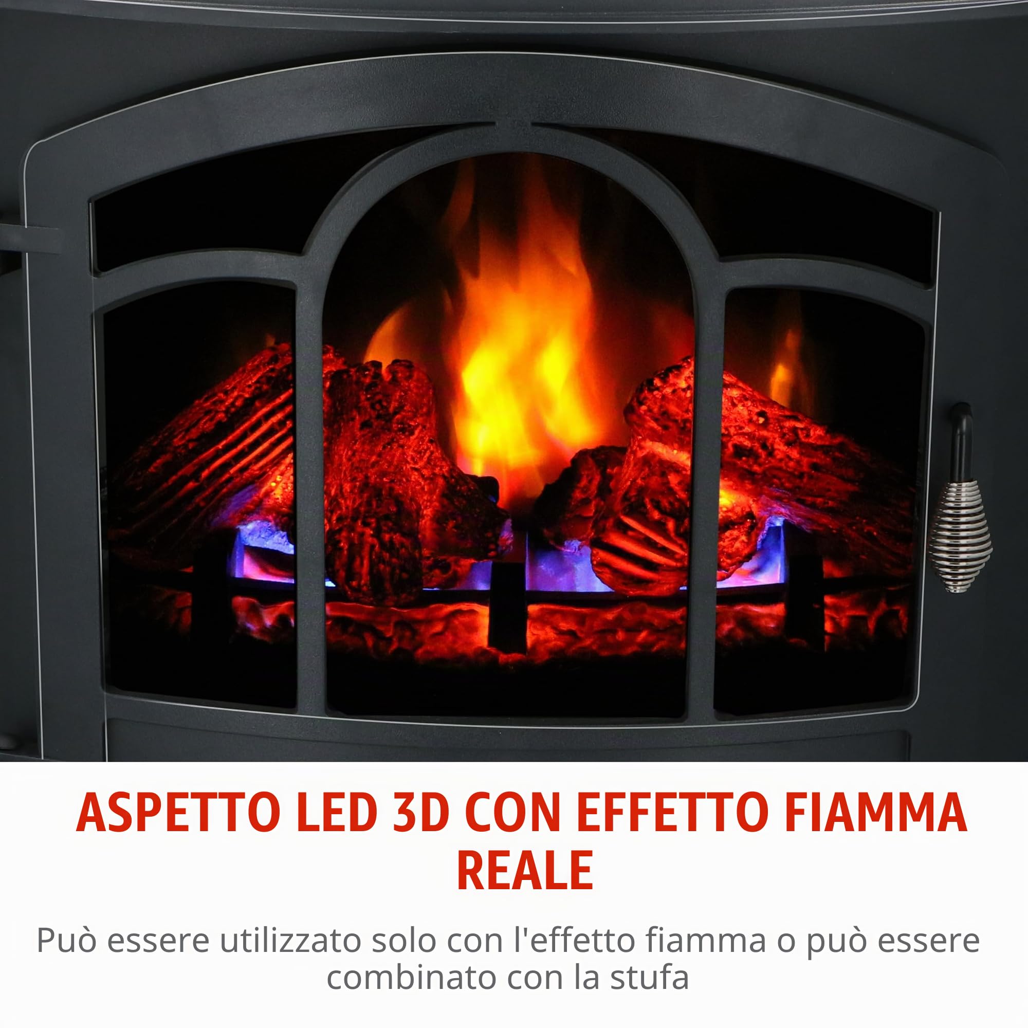 alpina Vicenza Camineo Elettrico - Caminetto Elettrico con Riscaldamento, Telecomando e Timer - Stufa Elettrica con Fiamme LED - 2000W - Libera Installazione - Nero