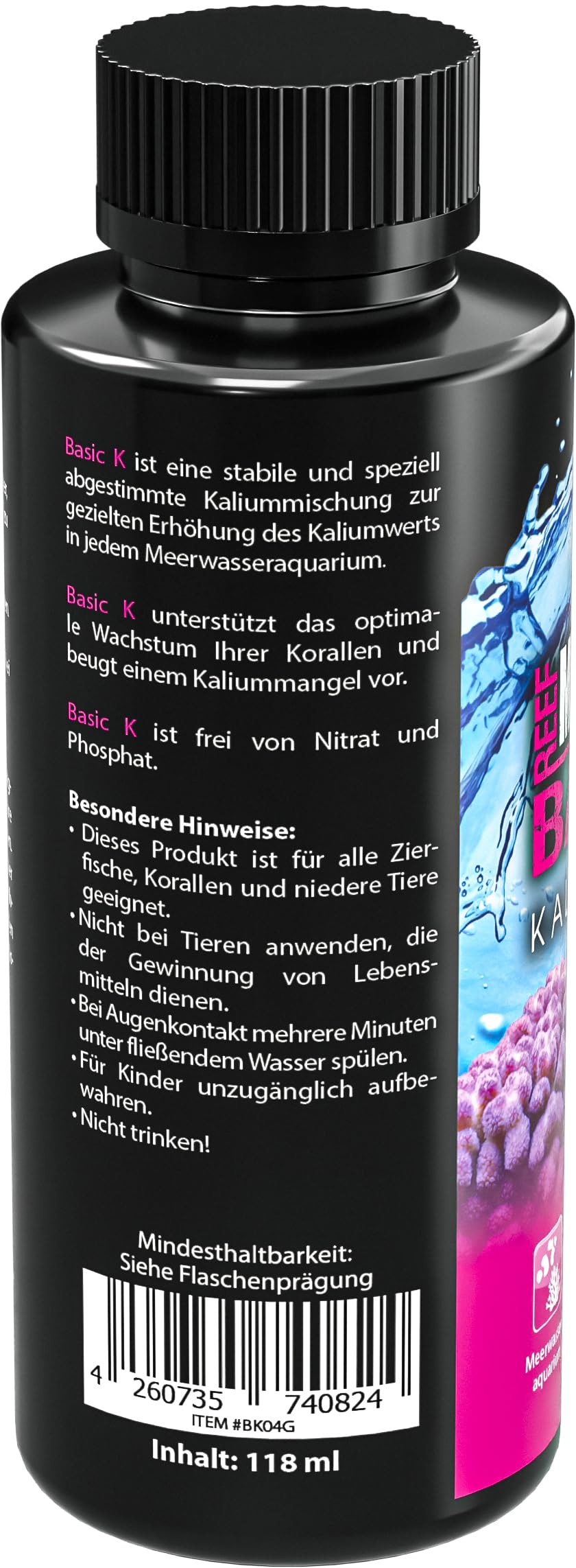 MICROBE-LIFT - Basic K - Dodatek potasu dla regularnego zwiększania poziomu potasu w każdym akwarium słonowodnym - Zawartość: 118 ml