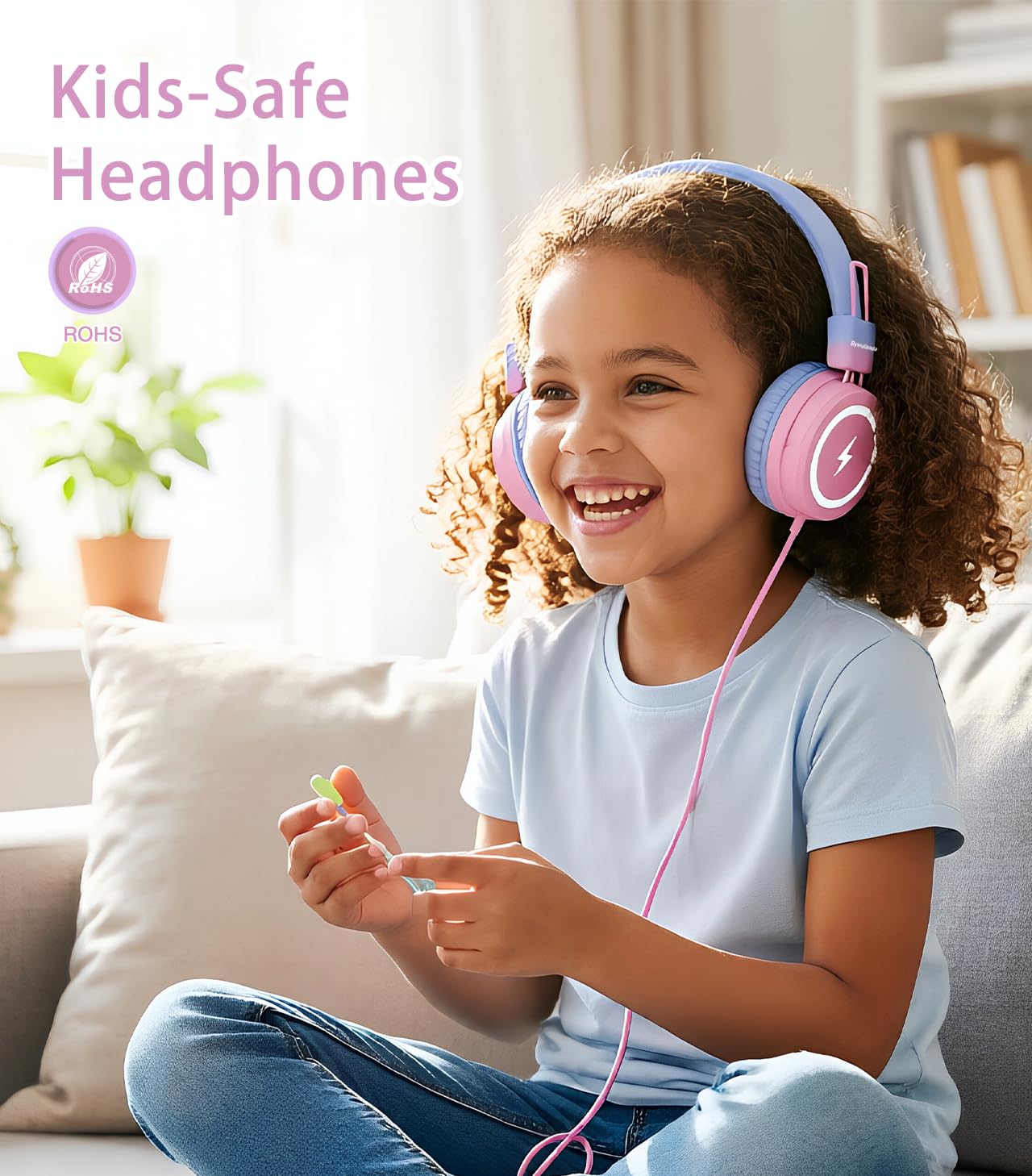 Bywulanda Casque pour enfants avec lumières LED pour l'école, USB de type C avec microphone, limiteur de volume 85/94 dB, casque filaire pour garçons/filles/tablette/voyage – Violet dégradé