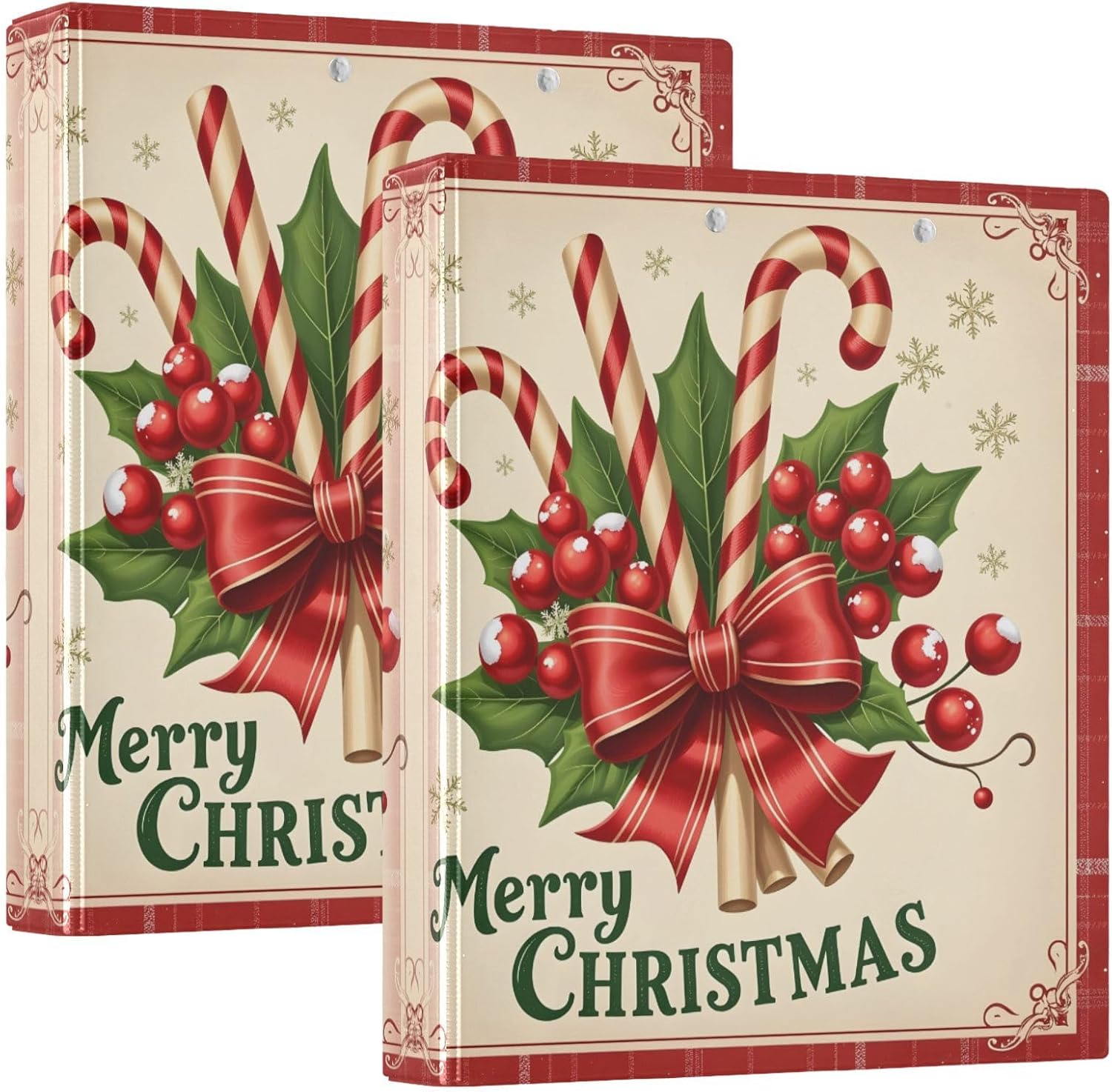 3 Ring Binder Merry Christmas Bow Candy Holly Canes 1.5 inch Binders Three Ring Binders with Clipboard Fit 8.5'' x 11'' Paper 3 Interior PVC Clear Pockets for Office Supplies - Image 9