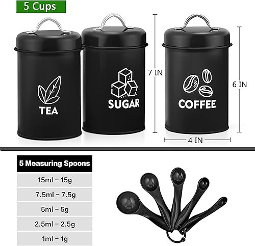 Miniatura 2 de LIANYU Recipiente de 8 piezas para encimera de cocina, cocina, café, té, azúcar, juego de recipientes metálicos con cucharas, juego de Negro