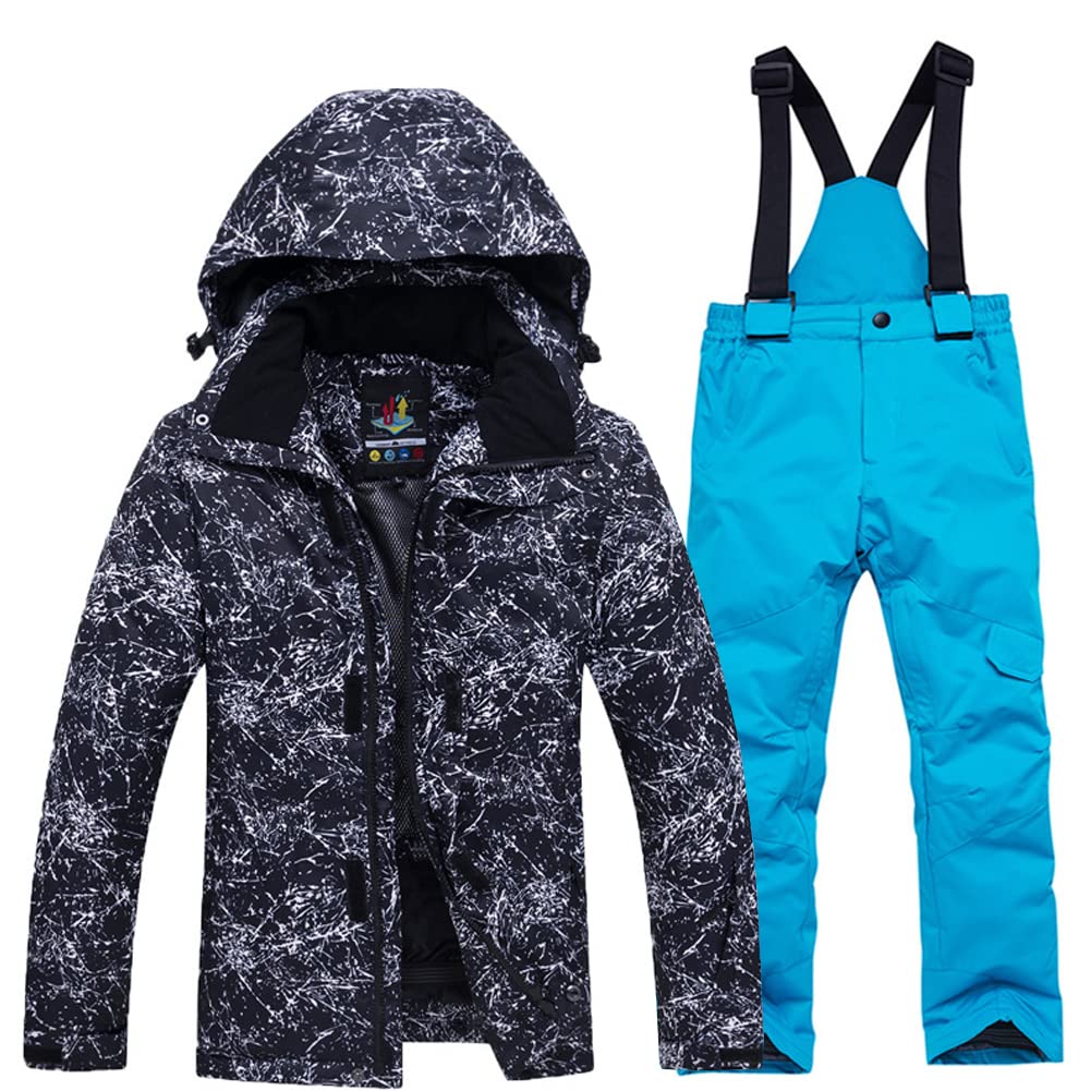 Tuta da neve per ragazzi con cappuccio, impermeabile, antivento, 2 pezzi, giacca da sci + pantaloni da sci unisex per bambini