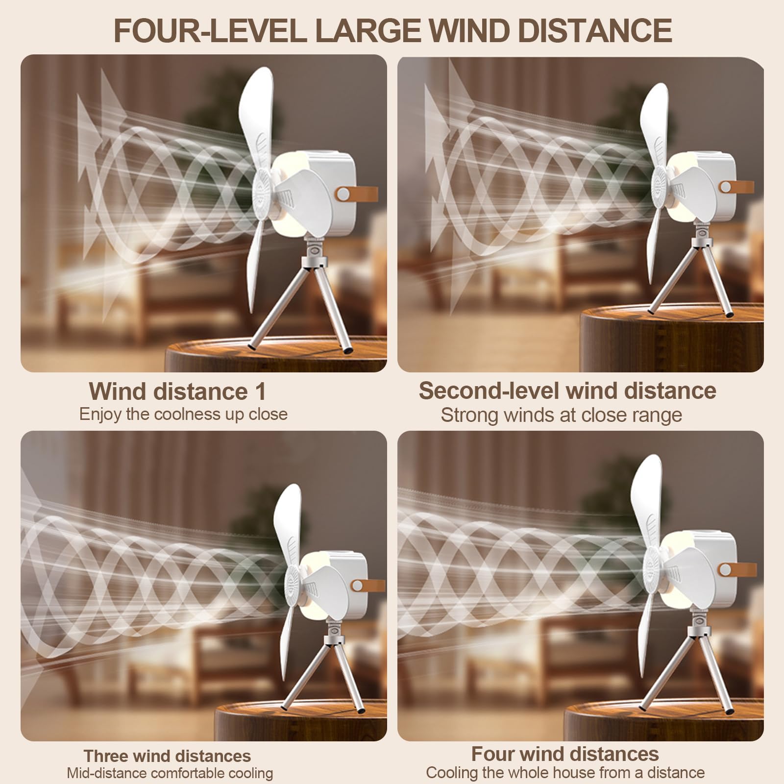Deckenventilator Outdoor mit Dreibein, 7200mAh Camping Ventilator mit Licht, Aufladbar Deckenventilator mit Beleuchtung Camping, 4-Gang Zeltventilator mit LED für Angeln, Wandern, Outdoor (7200mAh)