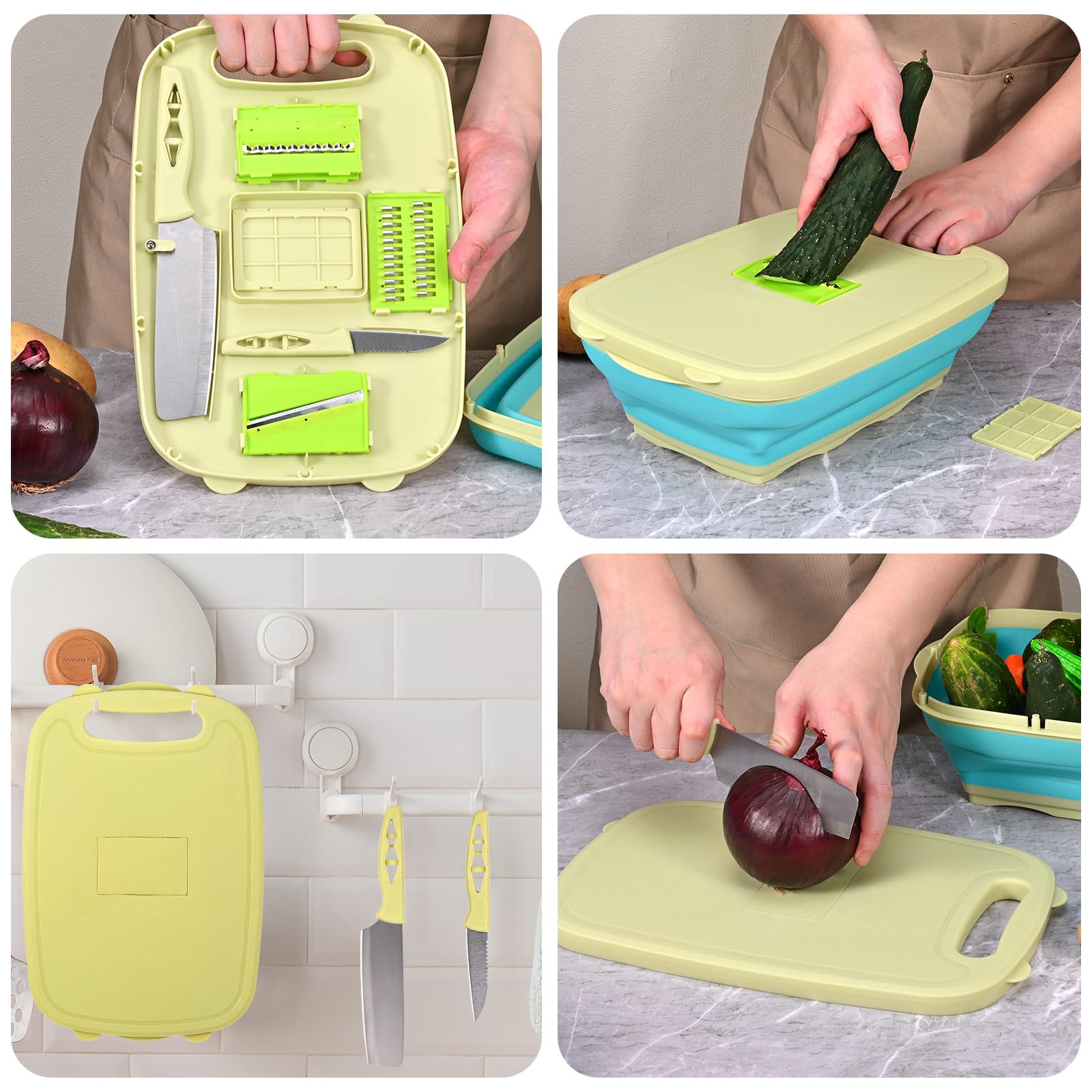 Tagliere da campeggio, pieghevole, in silicone, per cucina