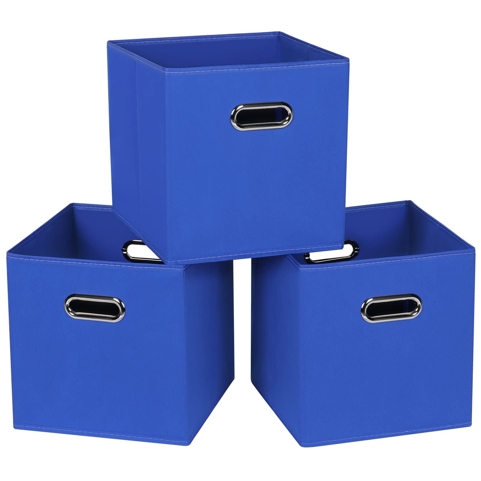 STOREONE Fabric Storage Bins Cubes Baskets Containers-(11X11X11") with Dual Handles for Shelf Closet, Nursery Home ， Bedroom Organizers, Foldable Set of 3 (Dark Blue)