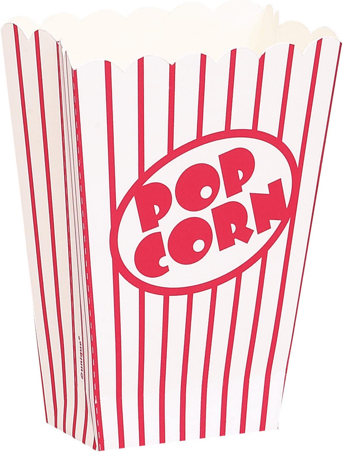 Unique Small Popcorn Boxes, Pack of 8, White & Red Striped Disposable Snack Boxes, Retro Party Treat Boxes for Movie Nights, Birthdays, Festivals, Carnivals & Events