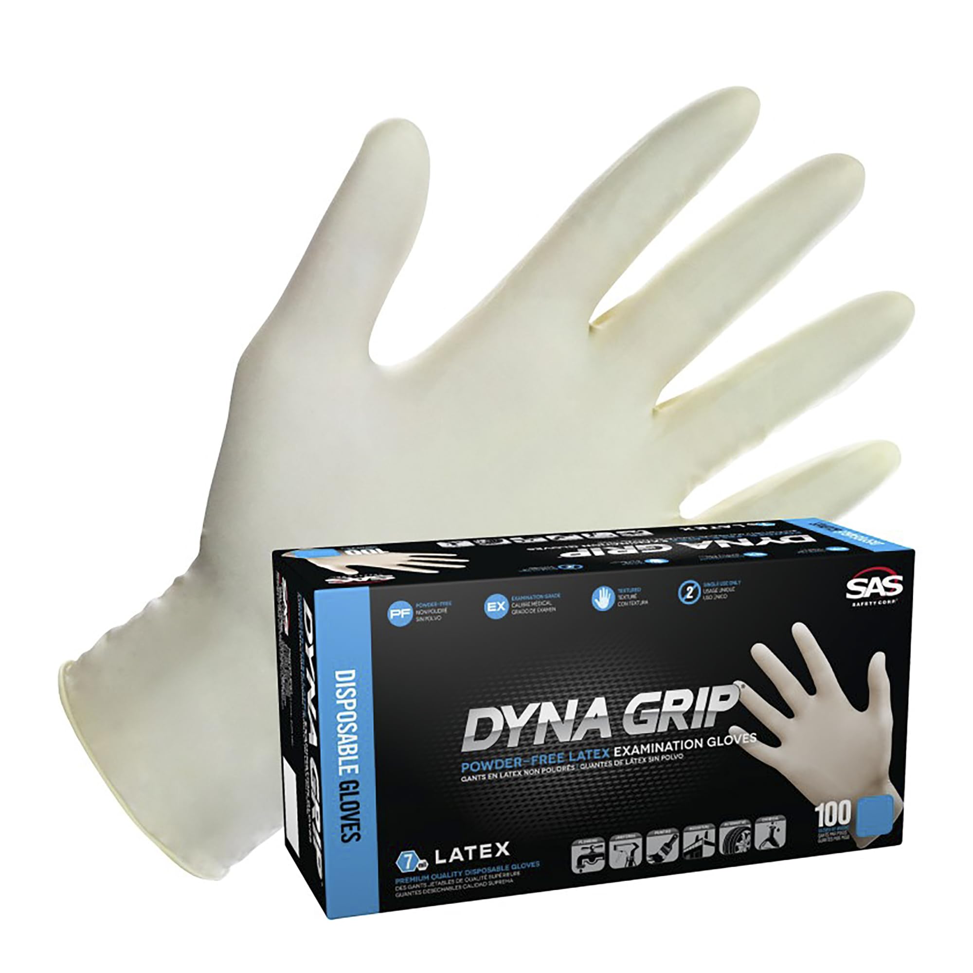 SAS Safety 650-1004 Dyna Grip PF Latex Gloves - Box of 100, X-Large