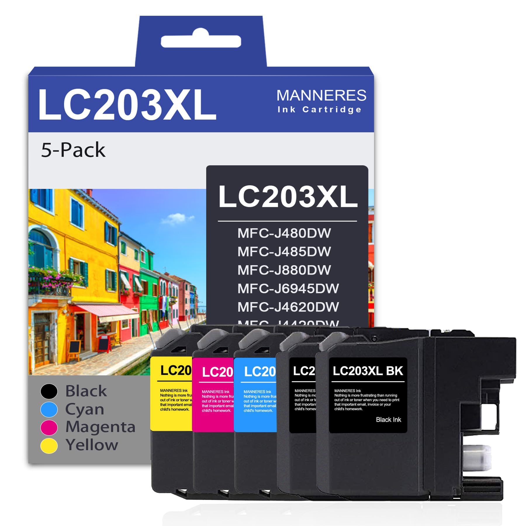 Photo 1 of MANNERES LC203XL Ink Cartridge 5-Pack (Black, Cyan, Magenta, Yellow)