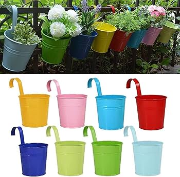 Cabilock 4pièces Seau Suspendu Pour Fleurs Fer Pot De Fleurs Suspendu Pour Balcon Ou Jardin Avec Crochet Amovible Et Drainage