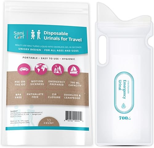 Miniatura 9 de SaniGirl Urinario femenino  Bolsas desechables para orinar para viajes para mujeres, hombres, niños, urinario de emergencia, sanitario, viajes,