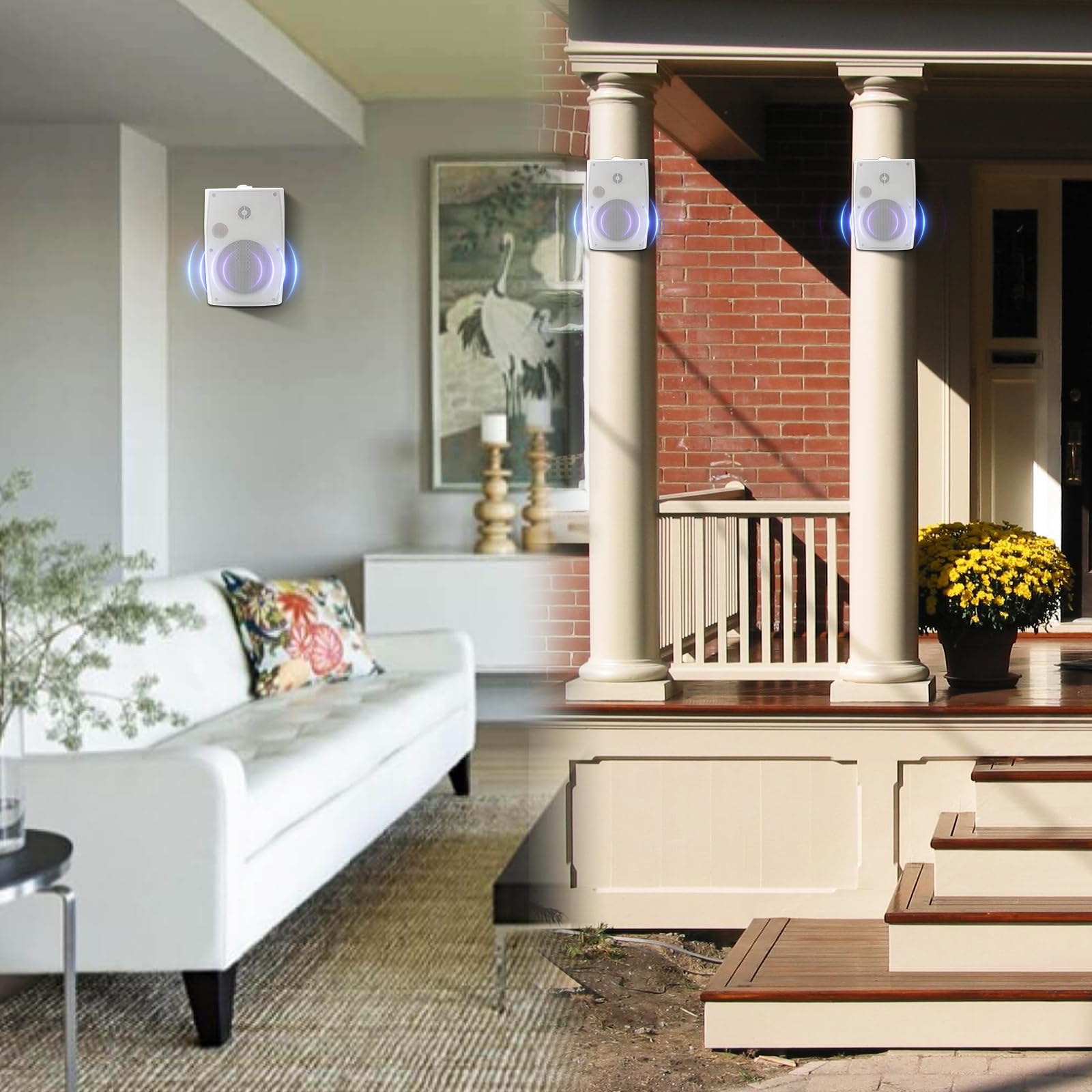 STUDIOFINIX 6,5 Zoll Außenlautsprecher Wandmontage 800W - wasserdichte und leistungsstarke Audiolösung für drinnen/außen, Haus, Terrasse, Garten, Hinterhof (4 Passiv-Lautsprecher Bundle/Weiß)