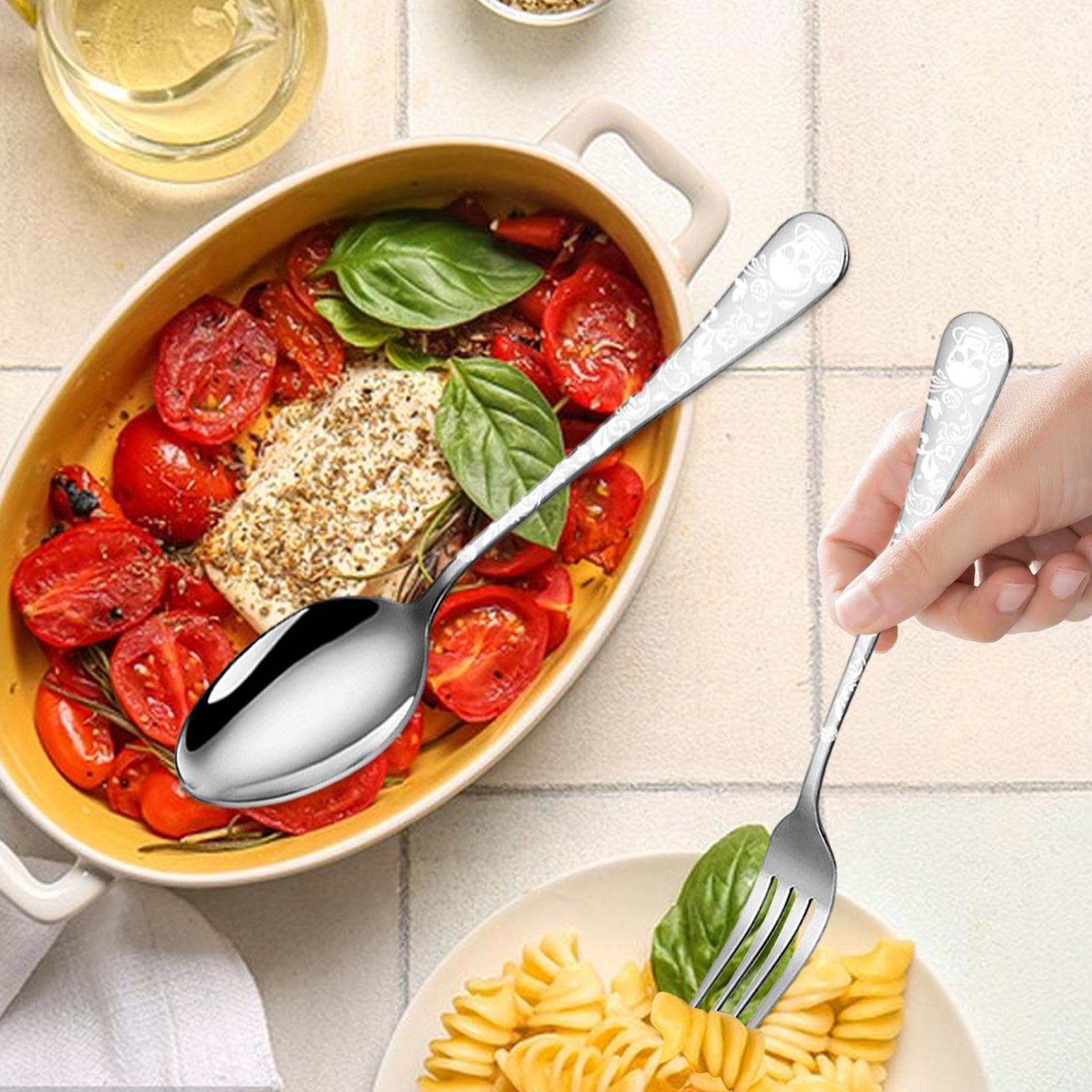 Besteckset aus Edelstahl, Utensilienset aus Metall 24-teiliges Besteck mit | Tragbare Küchengabeln und -löffel, Besteck für das Essen in der heimischen Küche, beim Camping