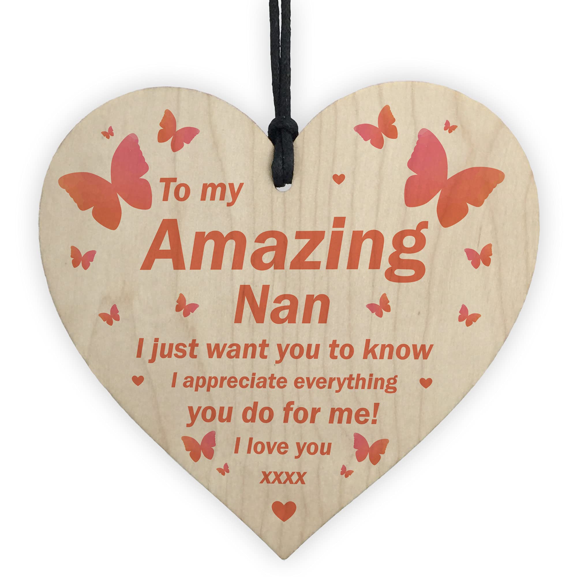 I Love You Nan Gift Hanging Wooden Heart Gift For Nan Birthday Mothers Day Plaque