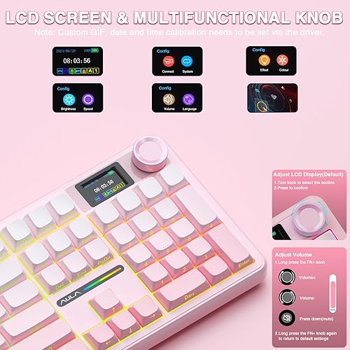 Miniatura 3 de AULA F108 PRO - Teclado mecánico inalámbrico con pantalla y perilla, teclado de tamaño completo con batería de 8000 mAh, interruptores