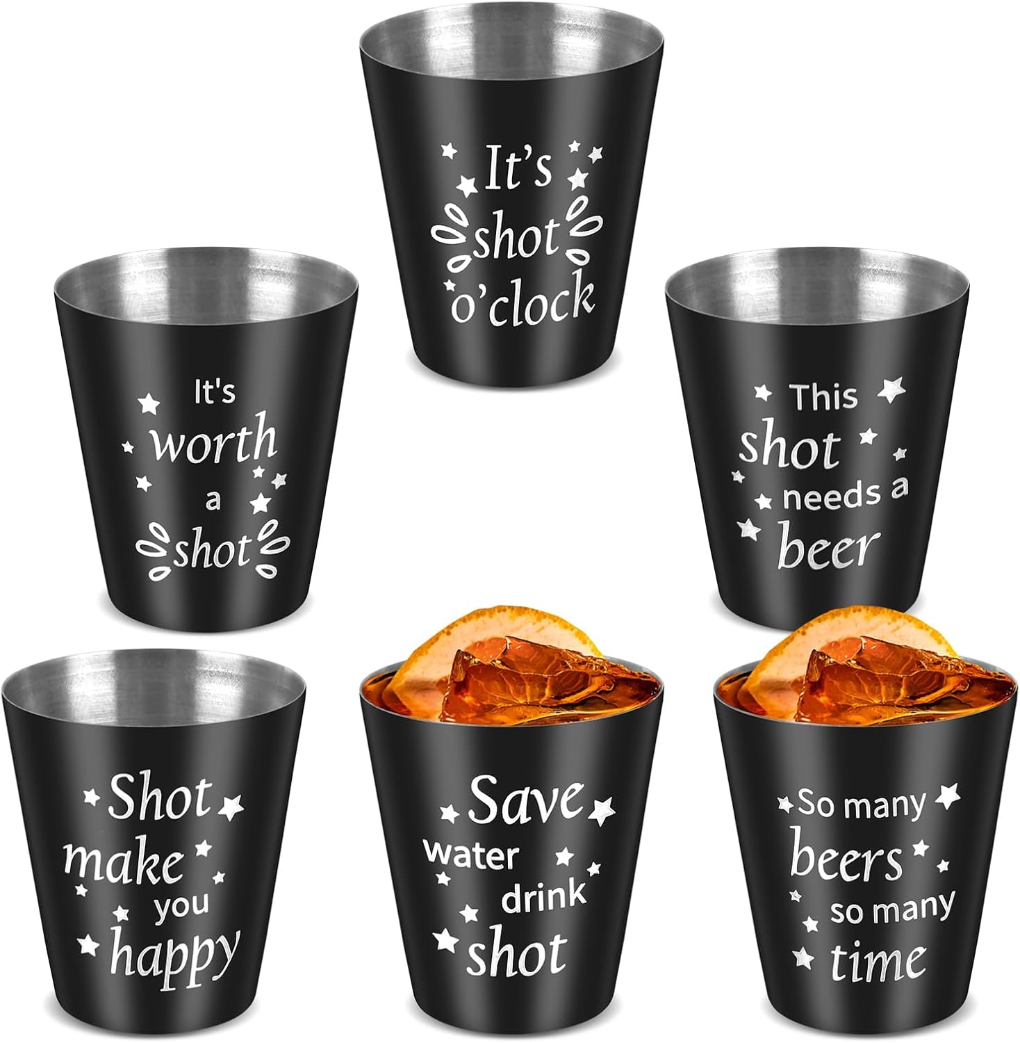 6 Pack Black Metal Shot Glasses Stainless Steel Shot Cups