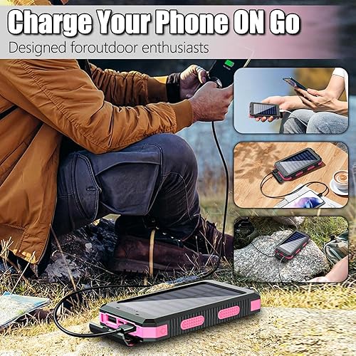 Miniatura 8 de Banco de energía solar de 10000 mAh con puertos USB tipo C y dobles para iPhone, Samsung y más, a prueba de golpes, a prueba de polvo, con brújula