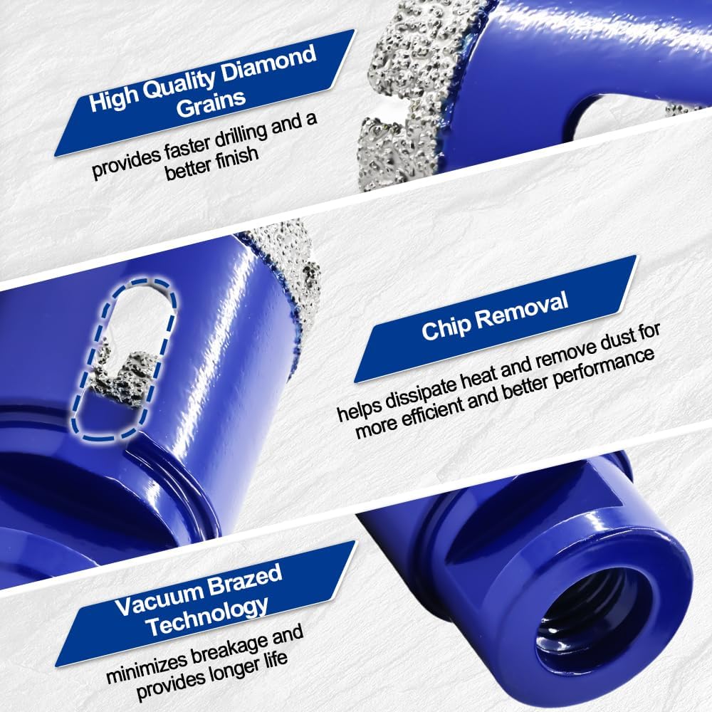 SHDIATOOL Dry Diamond Hole Saw 2Pk 1-1/4 Inch for Porcelain Ceramic Tile Marble Brick Vacuum Brazed Core Drill Bits 32mm