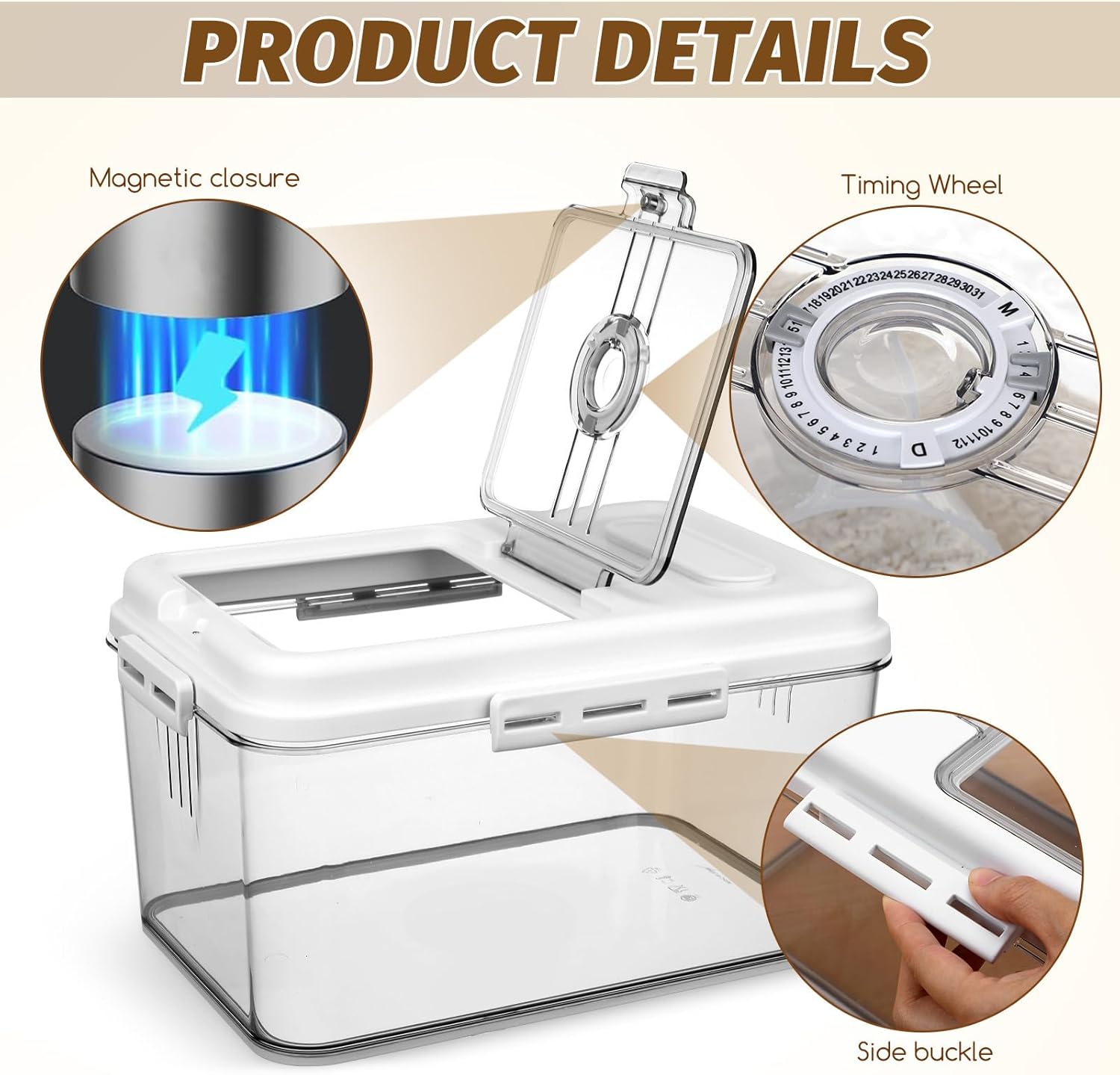 Airtight Rice Storage Container with Dispenser 5l Food-grade Plastic Kitchen Grain Holder for Rice, Flour, Pet Food and Dog Cat Food Storage