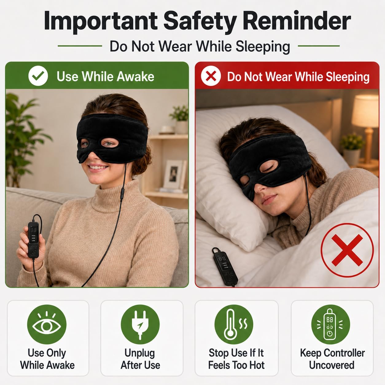 Heated Face Mask for Sinus Pressure Relief, Extra-Large Face Heating Pad with Eye Openings, 3 Heat & 4 Timer Settings for Migraine, Tension Headache and Dry Eyes, USB Powered
