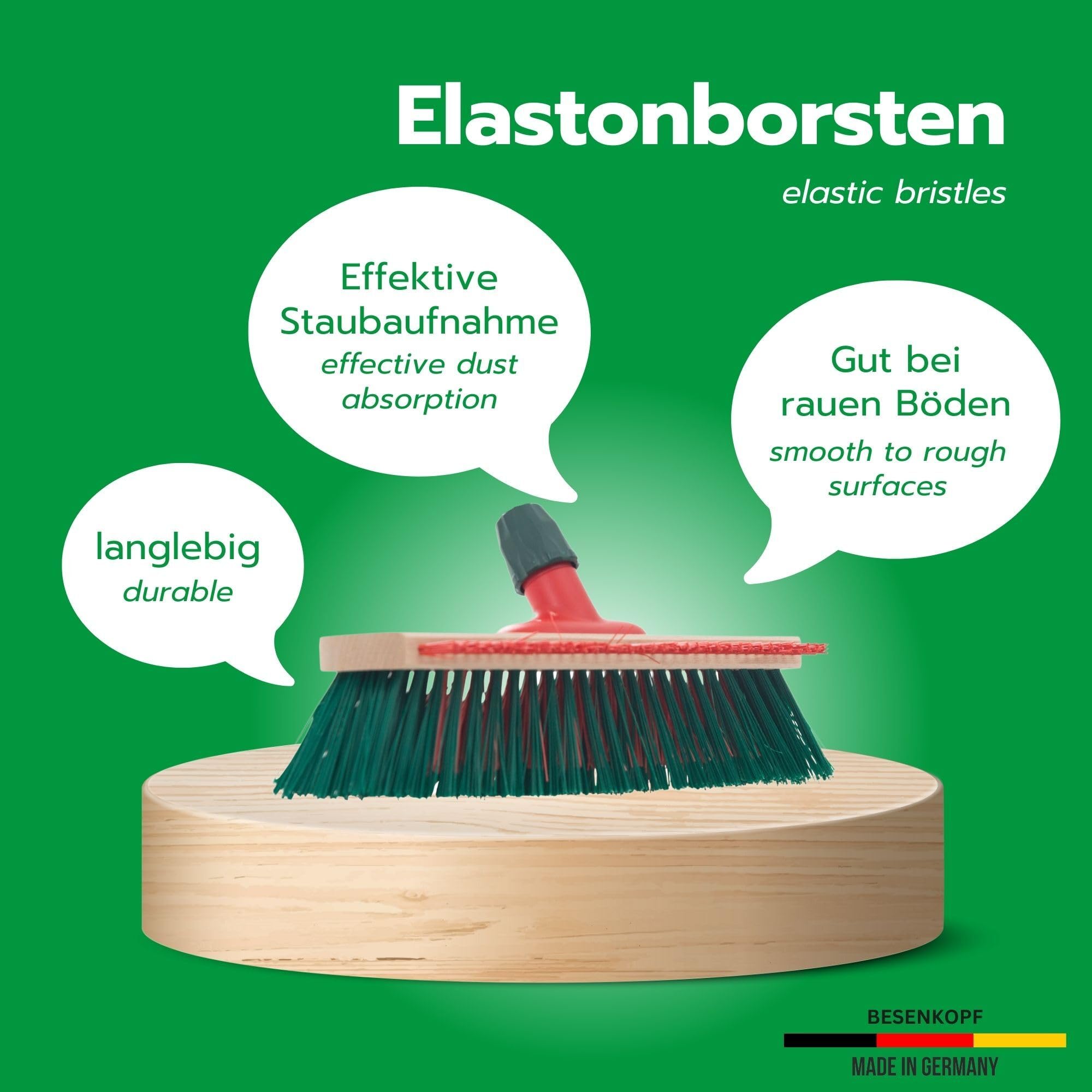 Novaliv Gartenbesen Elaston 40 cm 3 Stück Besenkopf mit Kratzleiste Elaston Borsten Besen draußen Straßenbesen Harte Borsten Terassenbesen Hofbesen Stallbesen Kehrbesen Industriebesen Outdoor Broom