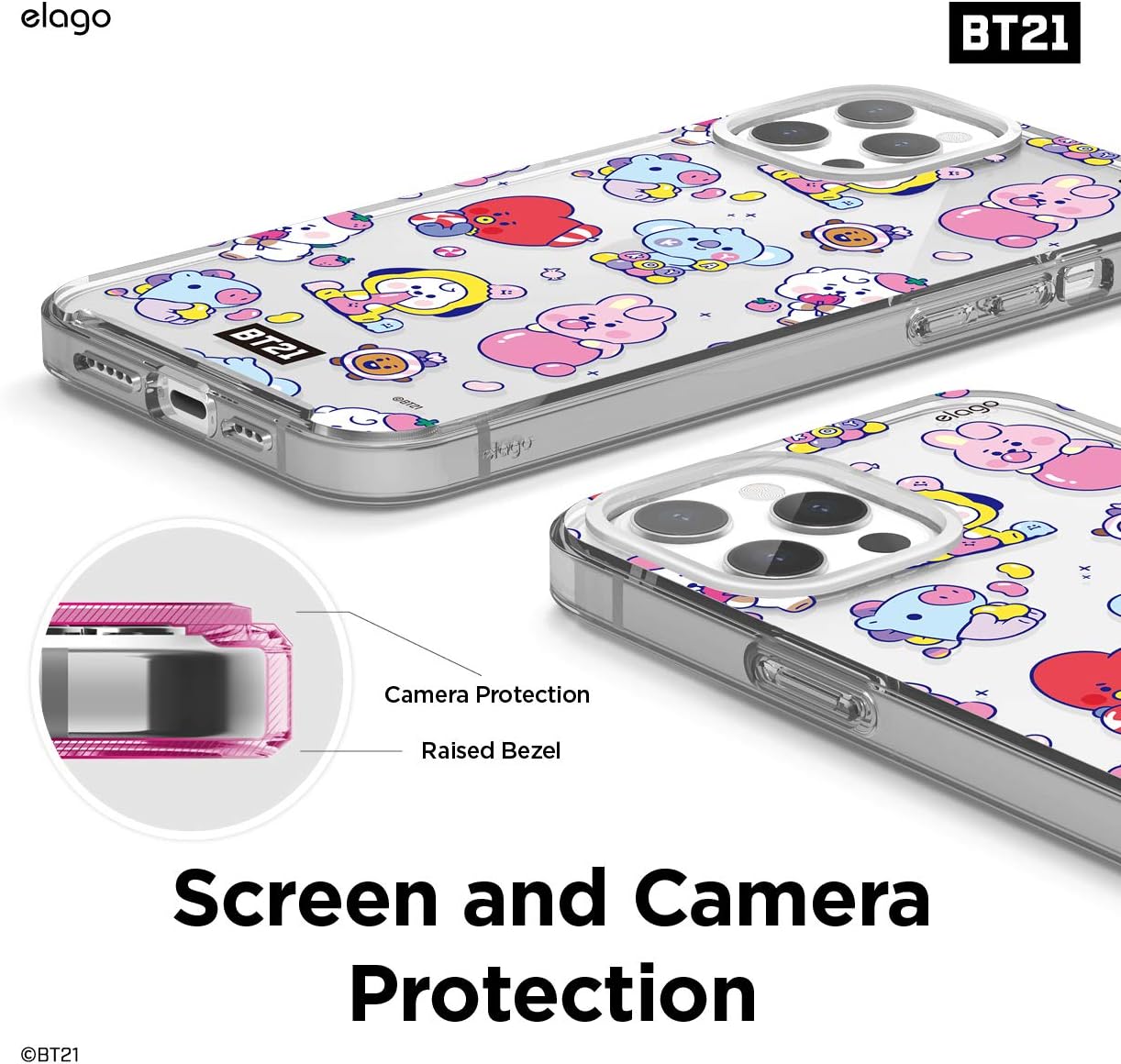 elago BT21 Hybrid Case Compatible with iPhone 12 Pro Max 6.7 Inch, Durable Full Body Protection, Raised Lip (Screen & Camera Protection)[Official Merchandise] [7 Flavors]