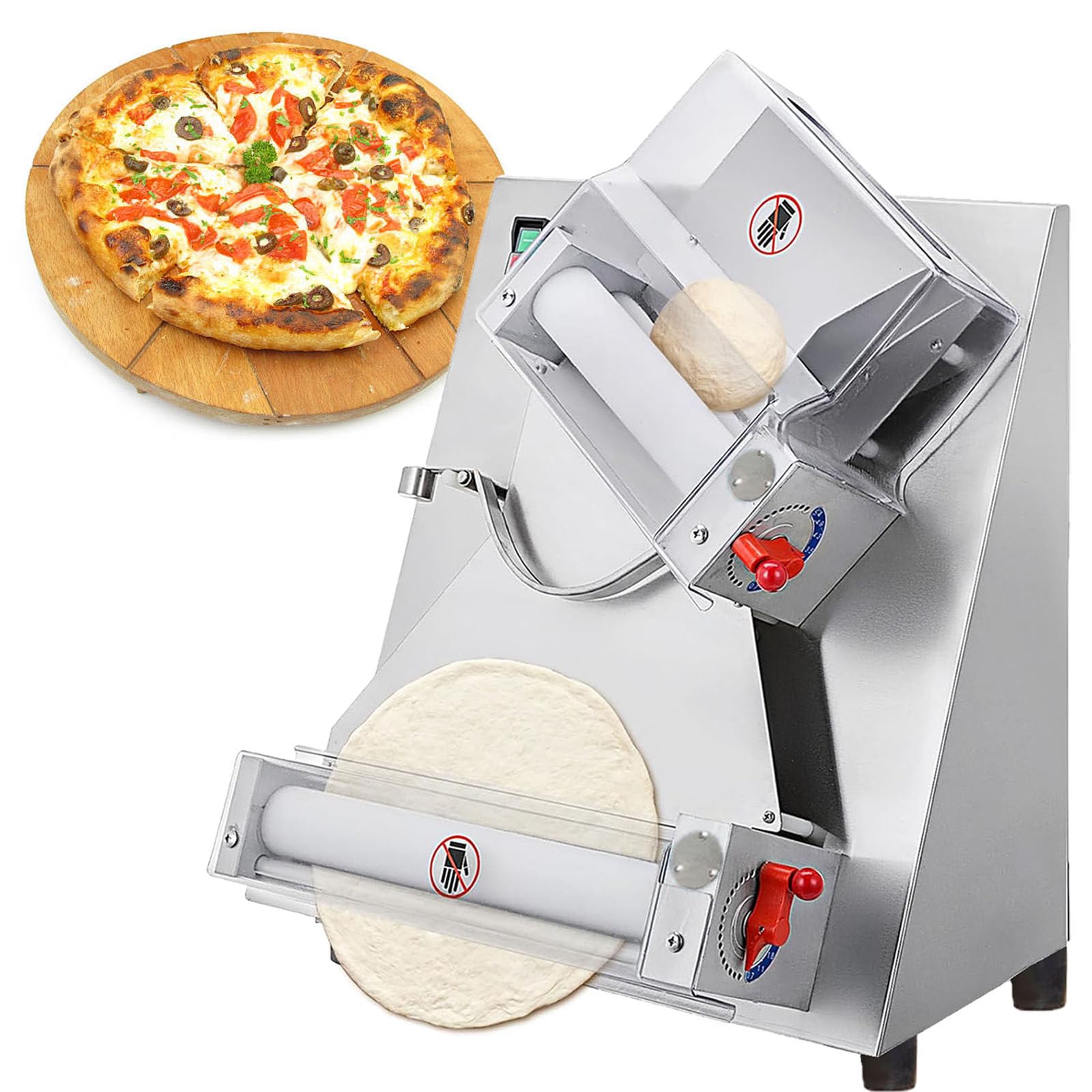 Dfdieratve Commercial Pizza Dough Roller Sheeter, Max 11", Automatic 370W Electric Pizza Dough Roller, Stainless Steel, Suitable for Noodle, Pizza Bread and Pasta Maker Equipment