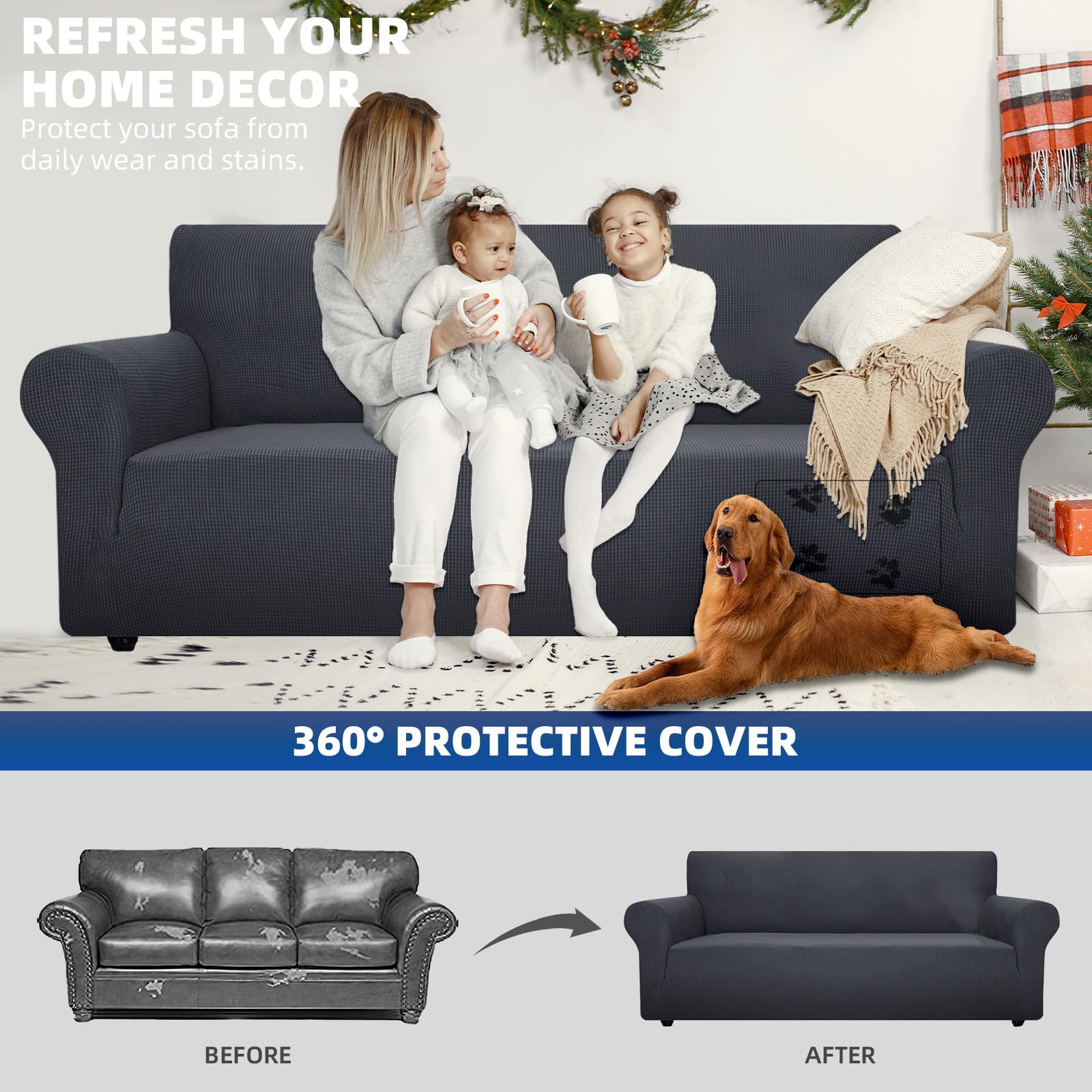 Ystyle Stretch Bankhoes 4 Zits, Elastische Bankhoezen Voor Woonkamer, 1 Stuks Universele Rekbare Armsteun Sofahoes Met Anti-slip Schuim, Krasbestendig Meubelhoes Voor Bank, Rood