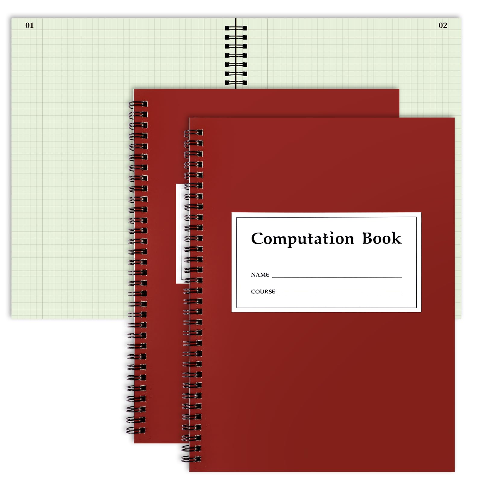 Fuyoooo Rechen-Notizbuch, Ingenieur-Notizbuch für Zeichnungen, Zeichnungen, Planung, Technik und technische Anwendungen, 10,2 x 10,2 cm, vierfach liniert, 76 Blatt, 29,8 x 24,9 cm (Grün), 2 Stück