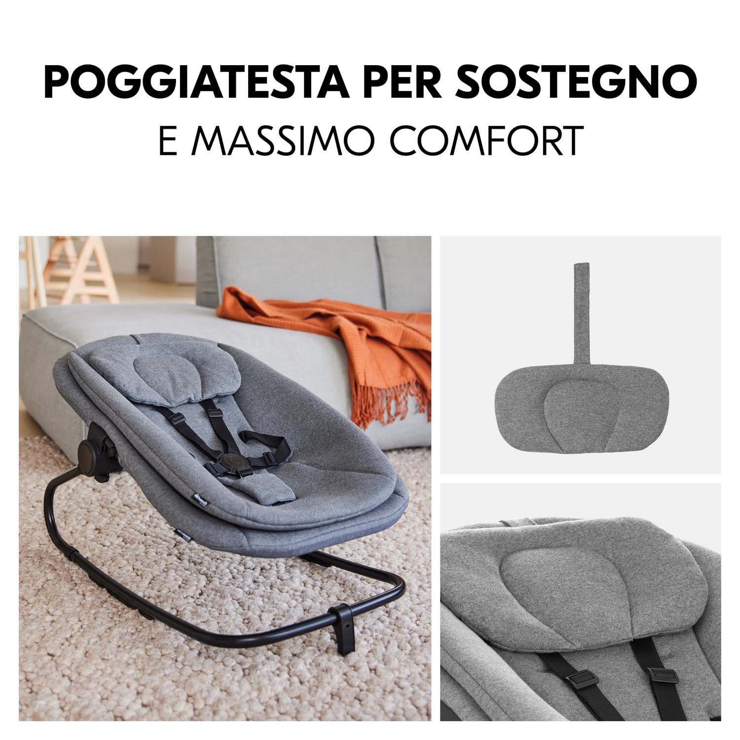 hauck Sdraietta Neonato 3in1 Per Seggiolone Pappa Alpha+, Beta+ e Arketa - Ergonomico Dondolo Neonato da 0 Mesi Fino a 15 kg, Con Cintura 5 Punti, Riduttore e Rivestimento in Cotone - Grigio Melange