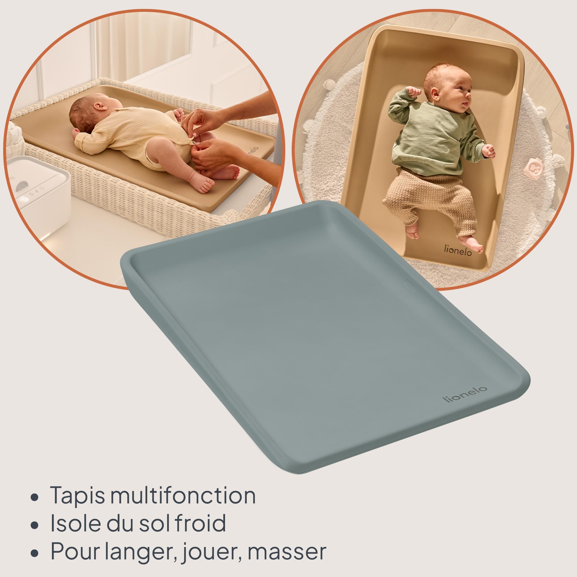 LIONELO Matelas à langer Megs Imperméable Lavable Multifonctionnel en Mousse PU Souple, env. 50 x 70 cm, Antidérapant Sûr Design (Grey)