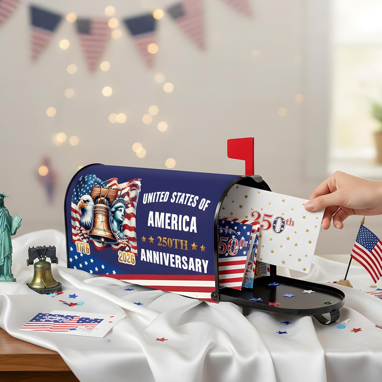 250 Years America Magnetic Mailbox Cover, 250th Anniversary USA Magnetic Mailbox Cover Standard Size, Patriotic Flag Mail Post Box Covers for Holiday Festival Outdoor Yard Garden Decor 21" X 18"