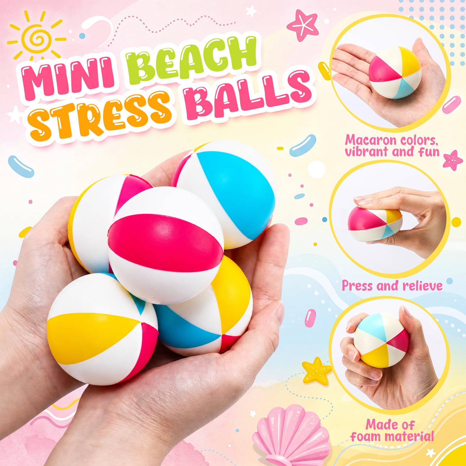 Jerify 48 palline da spiaggia antistress occhiali da sole all'ingrosso per feste estive in spiaggia bomboniere 24 mini palline da 6,3 cm in PU 24 occhiali da sole per bambini con fiori Goodie Bag