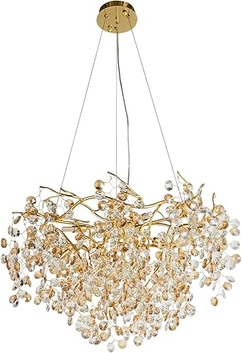 Miniatura 7 de DHFHFMDCJDNN Moderno candelabro de cristal dorado, lámpara de techo colgante de rama de árbol, lámparas colgantes para vestíbulo, comedor, mesa,