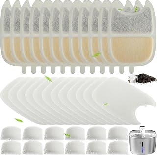 Katzenbrunnen Filter, 12 Stück Filter Katzenbrunnen und 12 Stück Schaumstofffilter Ersatzfilter mit Ionenaustauscherharz und Aktivkohle für 4L Katzenbrunnen mit Bewegungsmelder (YPD-C004)