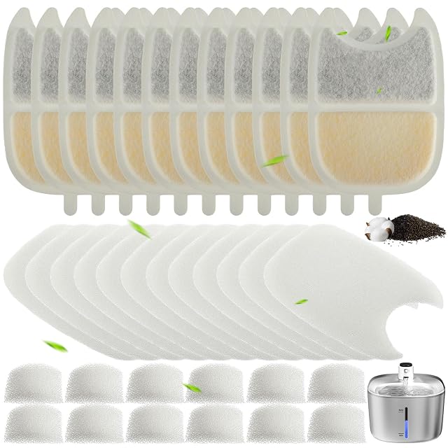 EPLZON Filtro para Fuente de Gatos, 12 filtros carbón y 12 esponjas