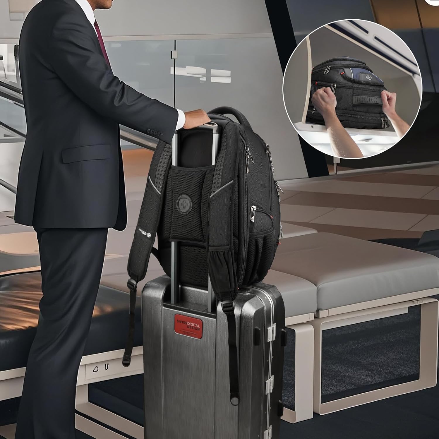 Swissdigital Design Men's Laptop Backpack for Man，Large Capacity Business Travel Backpack Black/Blue | J14-12 - Image 8