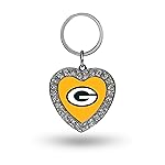 Rico Industries NFL Green Bay Packers Metal Rhinestone Heart Keychain, 1.38 x 3-,unisex-adult, Main