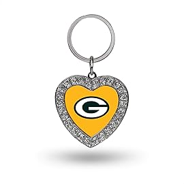 Rico Industries NFL Green Bay Packers Metal Rhinestone Heart Keychain, 1.38 x 3-,unisex-adult, Main
