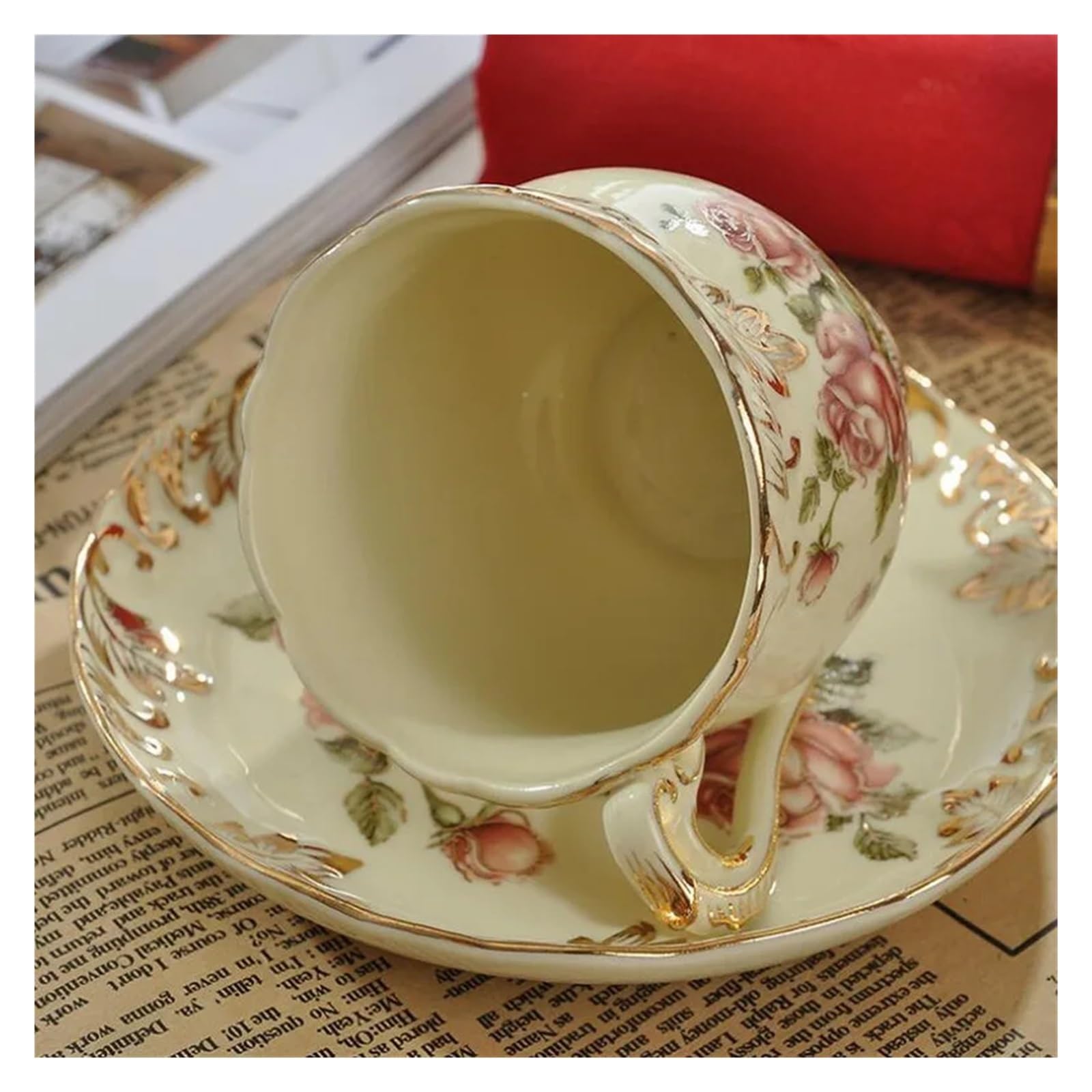 Zestaw filiżanek i spodków do herbaty, duszpasterska róża porcelana kostna filiżanka do herbaty spodek zestaw łyżek porcelanowa filiżanka do kawy 200 ml kawiarnia kubek impreza naczynia do picia