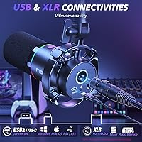 Vista 2 de MAONO Kit de micrófono dinámico XLR/USB, micrófono podcast RGB con software, silencio, perilla de ganancia, control de volumen, brazo de brazo