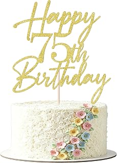 Gold Glitter Happy 75th Birthday Cake Topper