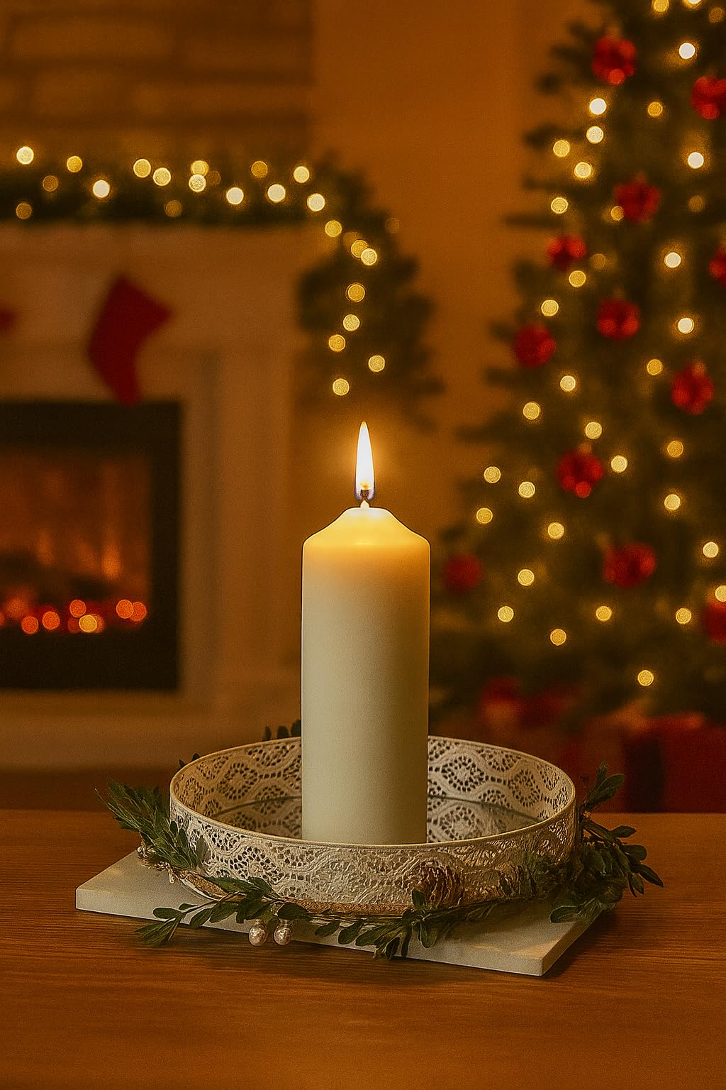 Marco Paul Interiors 16Cm 100Hr Pillar Candle Marco Paul Traditional Christmas Church Pillar Candle - Unscented Candle 100Hr Burn Time - Warm Lighting Candles Long Lasting Centrepiece Ornament Festive Candles For Home Xmas Decoration
