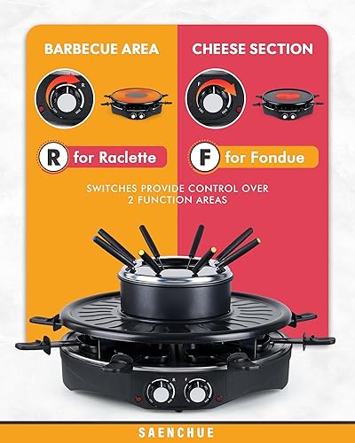 Miniatura 5 de Saenchue Parrilla eléctrica de mesa  Parrilla redonda eléctrica antiadherente para interiores  Parrilla de raclette reversible 3 en 1 y juego de